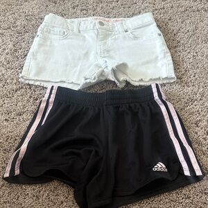 Adidas shorts and white denim shorts cat & Jack size 7/8